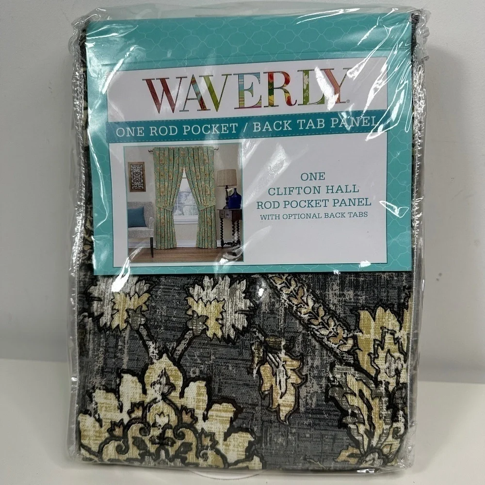 New Waverly CliftonBlack Floral Rod-Pocket Tie-Back Curtain Panel, 62